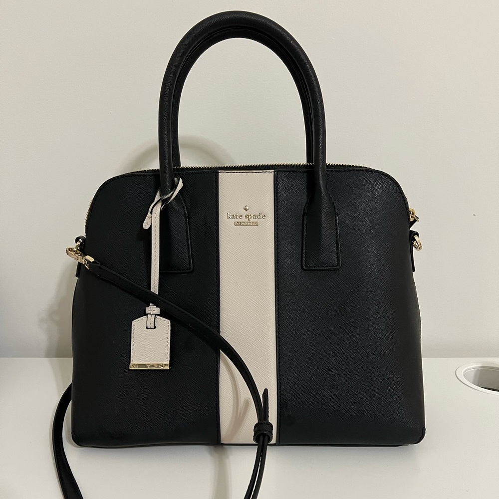 NWT Kate Spade Black/Beige Margot Cameron Street Racing Stripe Bag